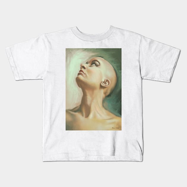 Looking up portrait Kids T-Shirt by Artofokan